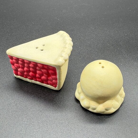 Vintage Bisque Salt and Pepper Shakers Cherry Pie Slice and Ice Cream - Picture 3 of 6
